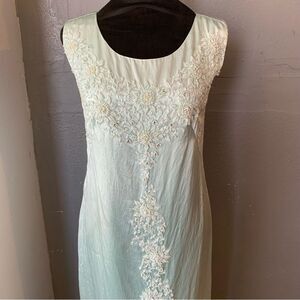 Upcycled Vintage 60s Mint Beaded Gown – Hand-Dyed One of a Kind Size medium